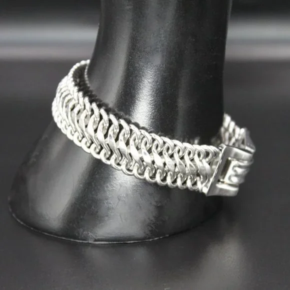 Vintage Signed CORO PEGASUS Thick Link Bracelet Silver Tone 7.5" Long 1950s - Picture 9 of 15